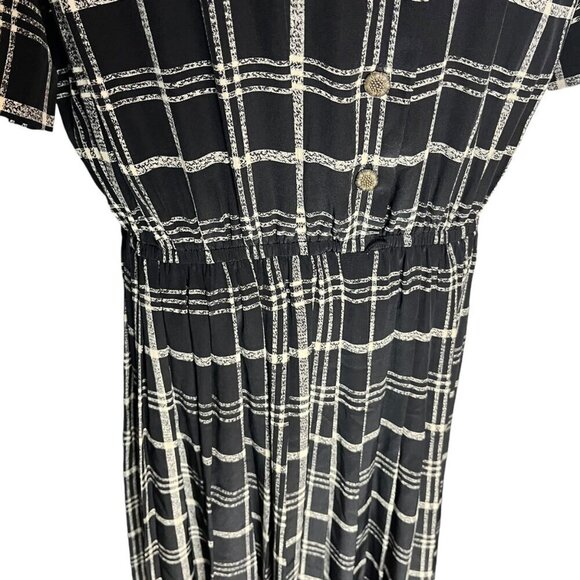 Vintage Leslie Fay Size 10 Windowpane Plaid Pocket Shirt House Dress Black White - Picture 3 of 5